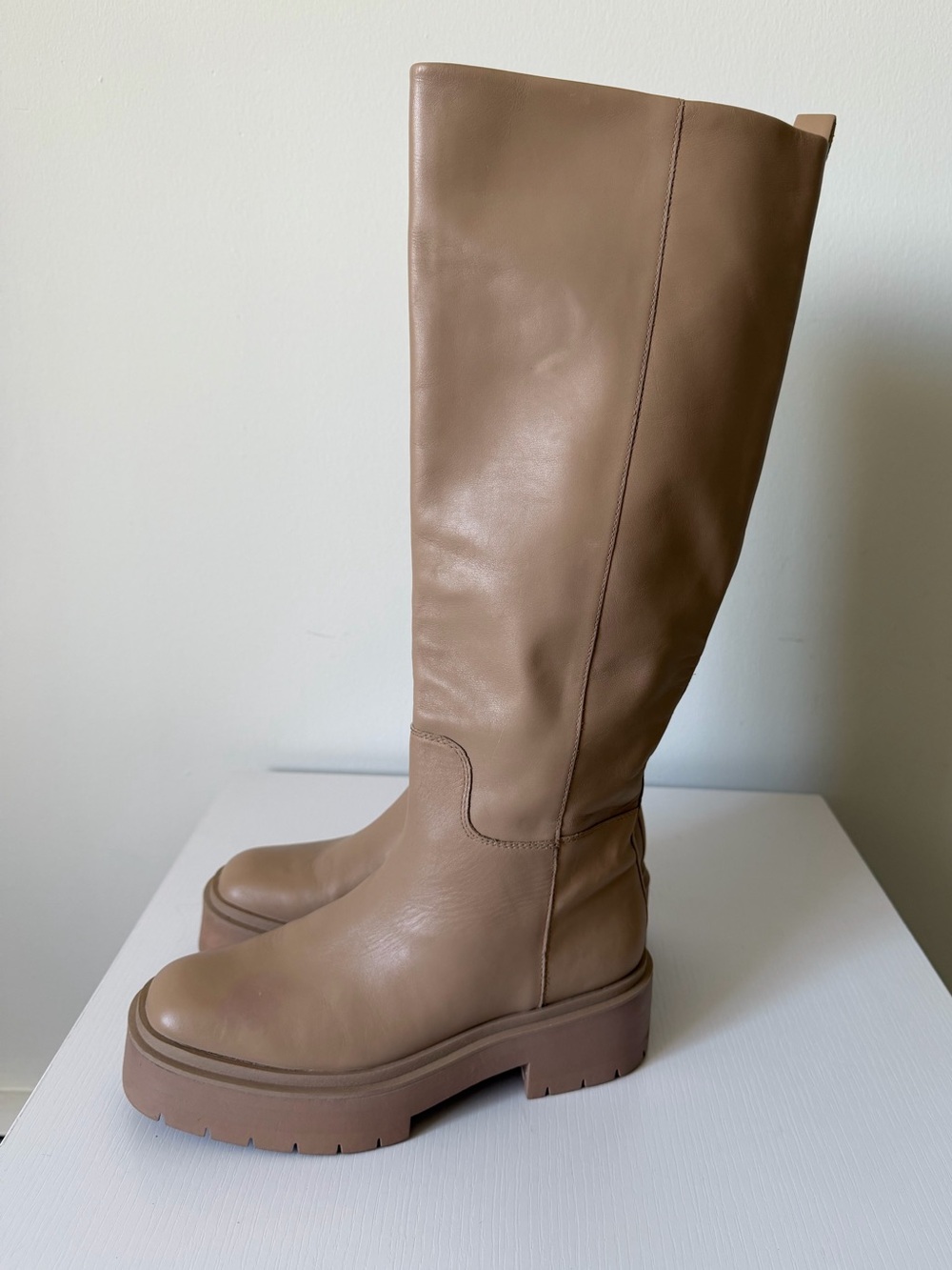 Sam Edelman Knee High Leather Platform Boots Size 7.5 Taupe